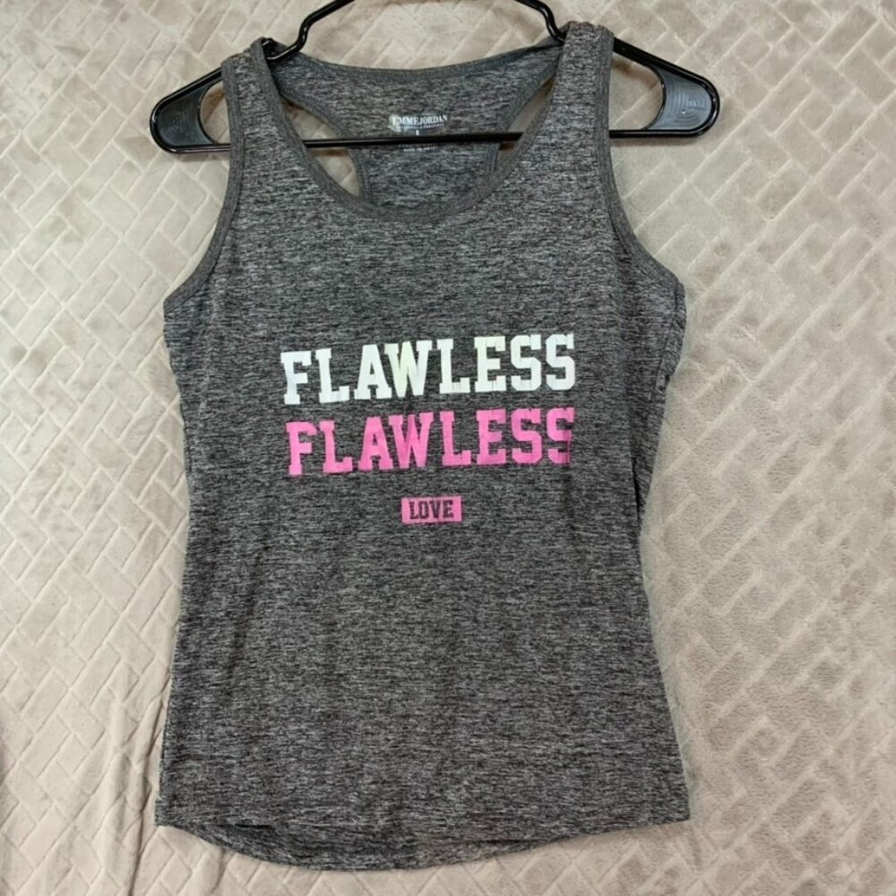 Emme Jordan Womens Large Athletic Tank Top Gray Flawless Love Racer Back Fitted